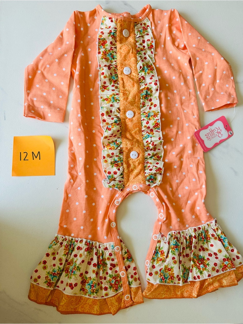 Infant Peach Polka Dot Ruffle One-Piece Bodysuit